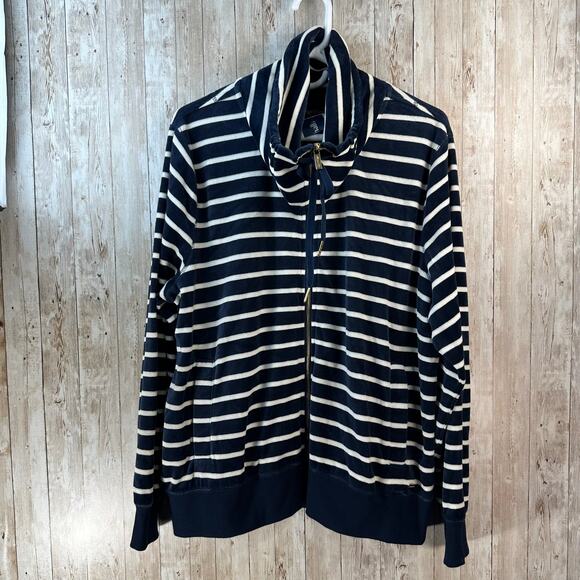 Calvin Klein NWT Track Jacket Womens 1X Navy Ivory Velour Striped Performance - Picture 1 of 8